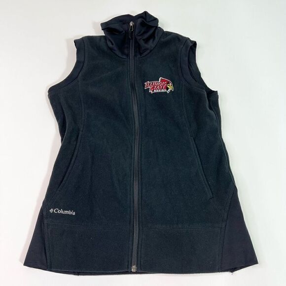 Columbia Vest Womens Medium Illinois State Redbirds Fleece Zip Up Black Warm - Picture 1 of 10